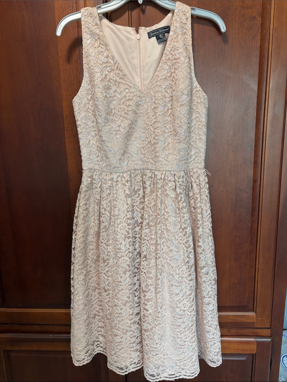 Jessica Howard Blush Lace Fit-and-Flare Dress